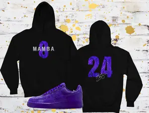 Mamba Snake Skin Graphic Hoodie, Matches Kobe AF1 Court Purple Sneakers, Kobe Bryant Fan Art Shirt, 8/24 Front & Back Number Graphic