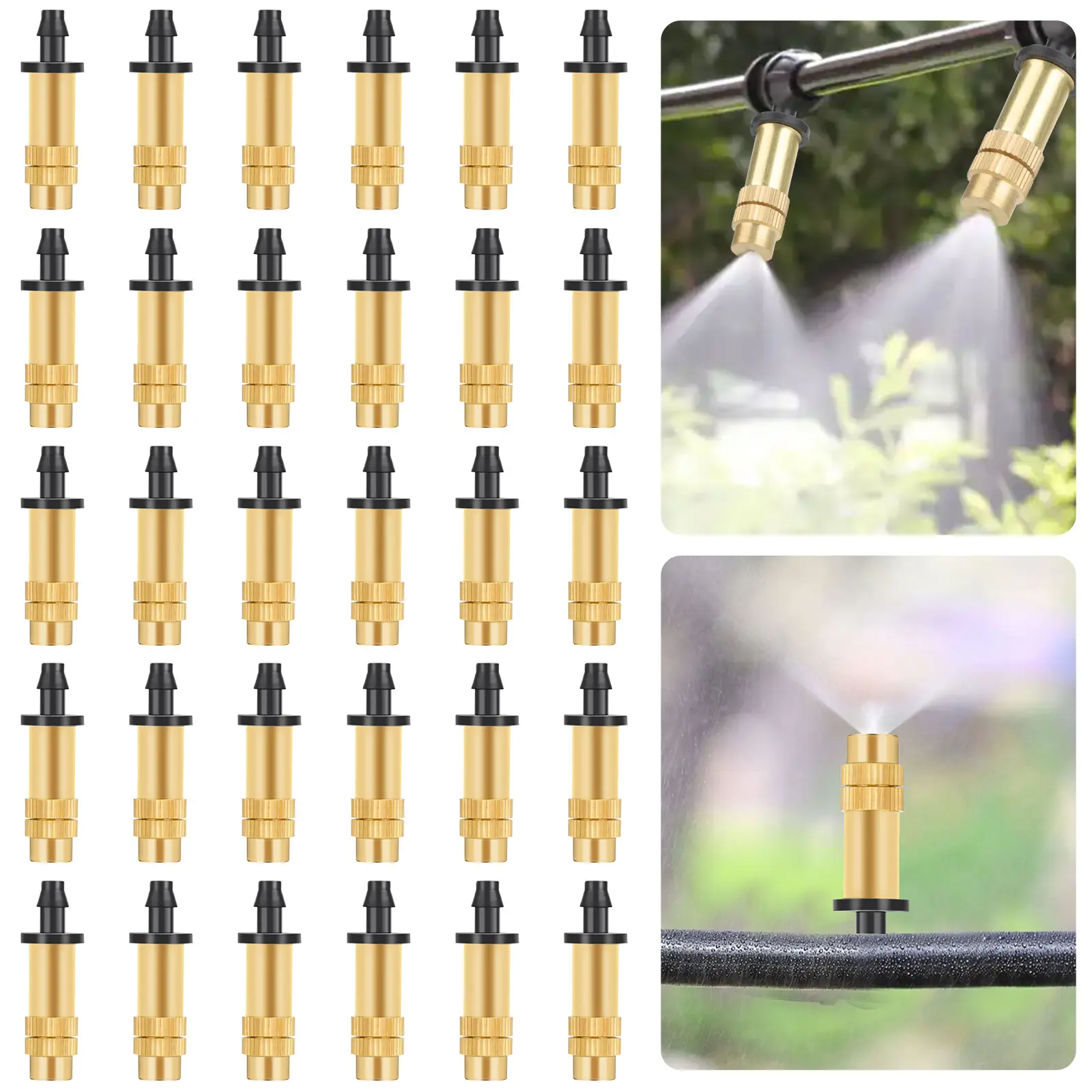 30Pcs Adjustable Copper Atomizing Nozzle–4/7mm PE Tubes Detachable Drippers for Garden Lawn Greenhouse,Sprinkler Garden Cooling Drip Irrigation