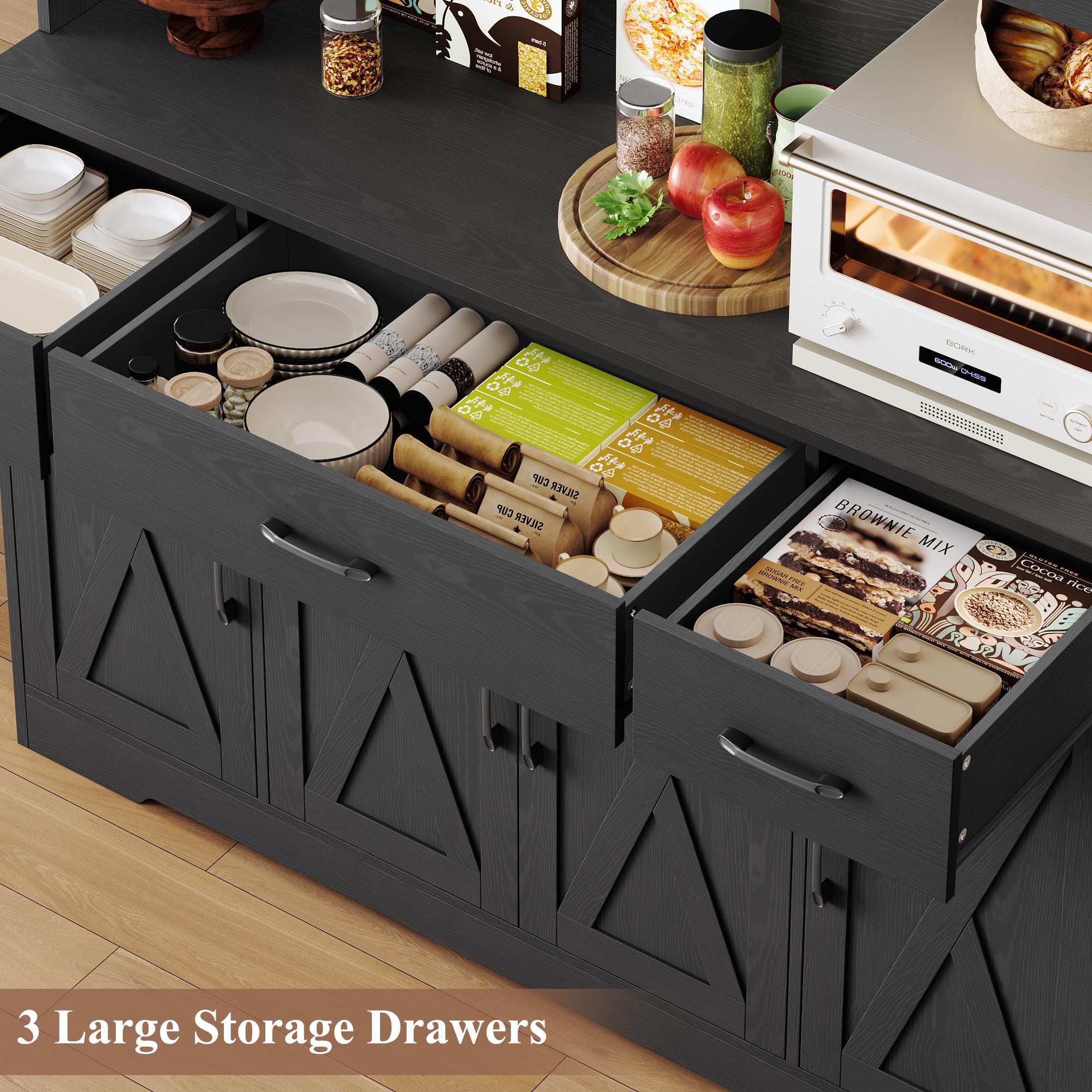 【2 packages shipping】HOSTACK 71" Tall Kitchen Pantry Storage Cabinet with Charging Station, Large Countertop, Farmhouse Food Pantry with 3 Storage Drawers