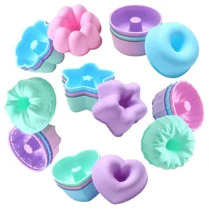 24PCS Silicone Molds, Nonstick Donut Stackable Baking Cups, 3 Inch 6 Shape Mini Silicone Molds for Cupcakes, Donuts, Muffins, Cornbread, Brownies, Jellies - Dishwasher Safe