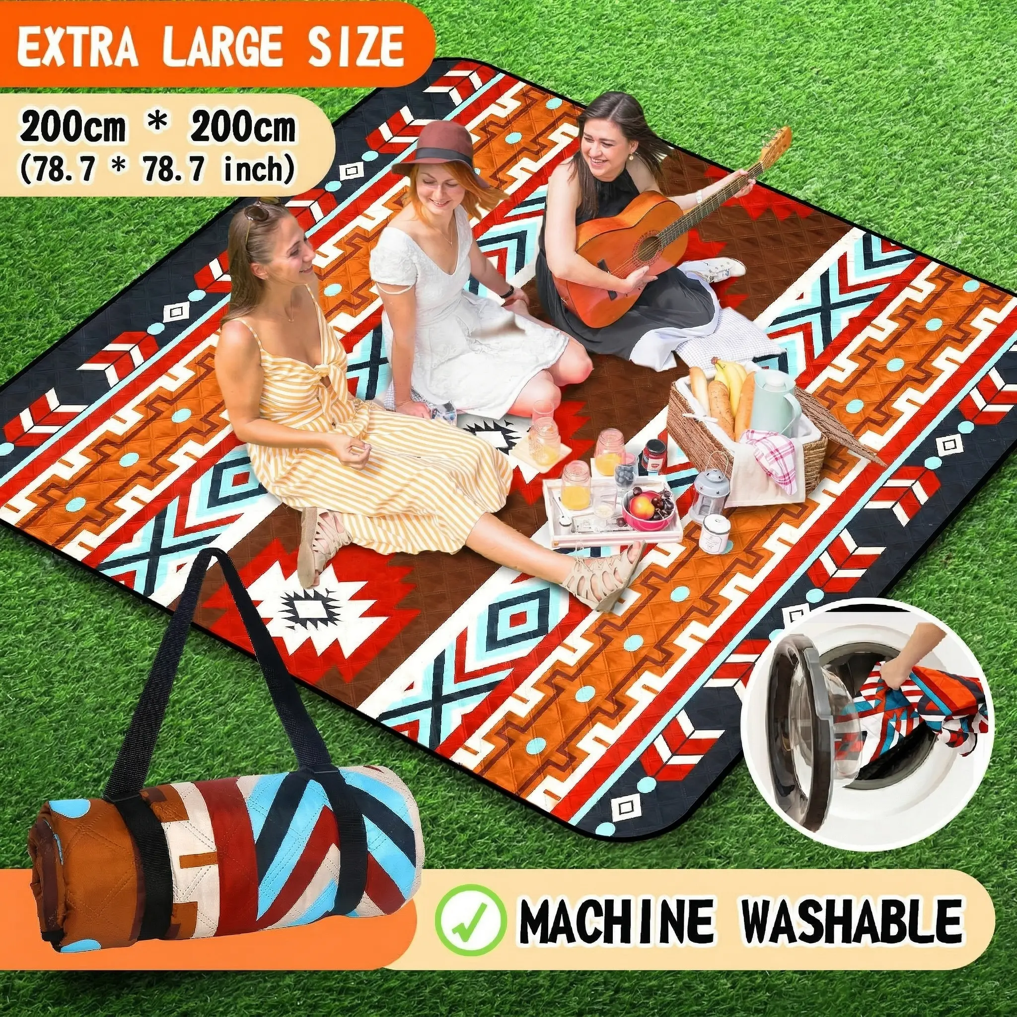 Hap Tim Extra Large Picnic Outdoor Blanket, 80''x80'' Waterproof Foldable Blankets, Picnic Mat for Beach, Bohemian#Summervibes