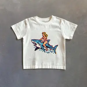 Retro Shark Graphic Baby Tee, Vintage Sea Life Tshirt, 90s Surf Shirt, Marine Nature Shirt, Funny 2000s Clothes, Beach Shirt, Gift For Her