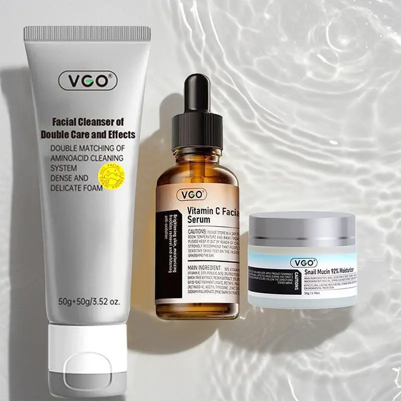 VGO Skin Care Set, with Snail Mucin 92%Moisturizer 1.76 Oz, Vitamin C Serum 1.01 0z &Dual-Tube Facial Cleanser 3.52 Oz, ComfortHydrate 3-Step Glow Skin Care Set | Cleanser + Face Oil + Cream Spa Routine for Radiant Skin
