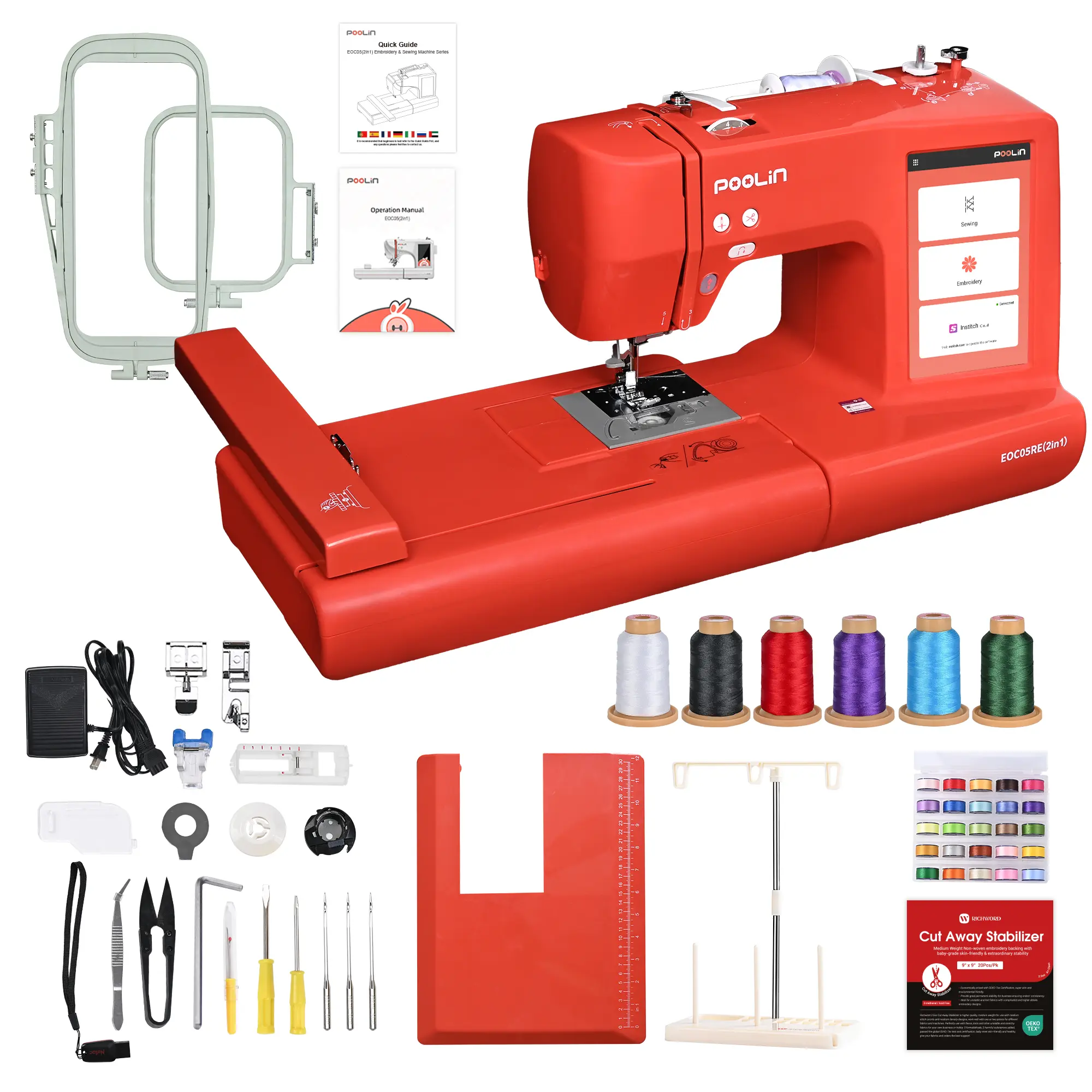 PooLin EOC05RE(2in1) Computerized Sewing & Embroidery Machine , 7" Touch Screen with Wireless Connectivity