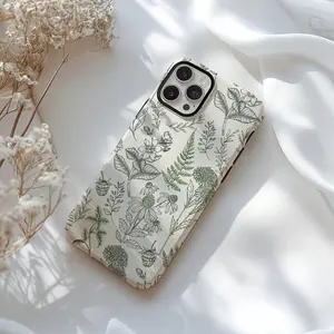 Wildflower Sage Green Drawing Phone Case 17 16 15 14 13 12 11 8 7 Pro Max Tough Case Dual Layer Protection & Scratch-Resistant Finish