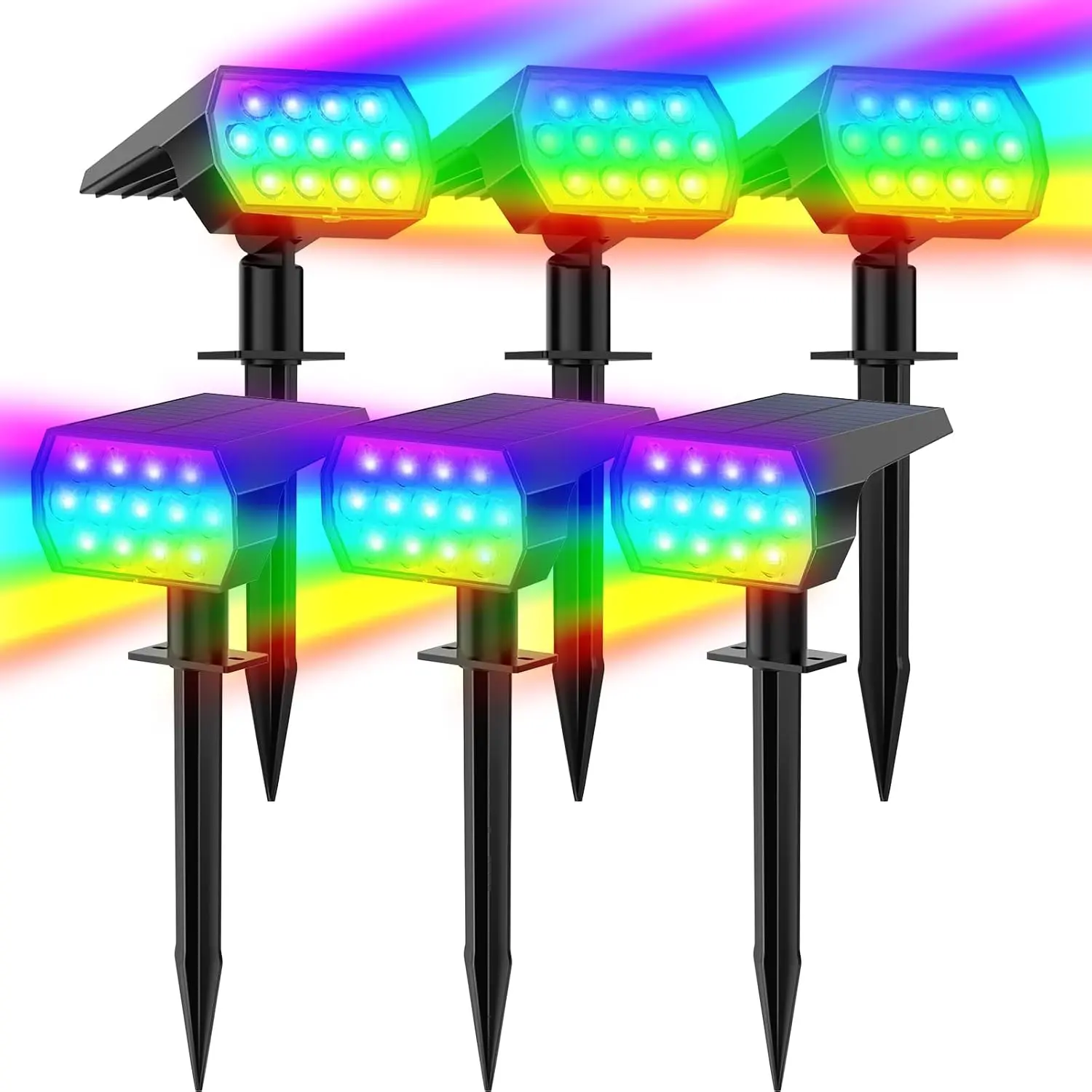 Solar Outdoor Color-Changing Spot Lights - 7-Mode RGB LED Halloween Decor for Lawn/Path Festive Atmosphere Lighting