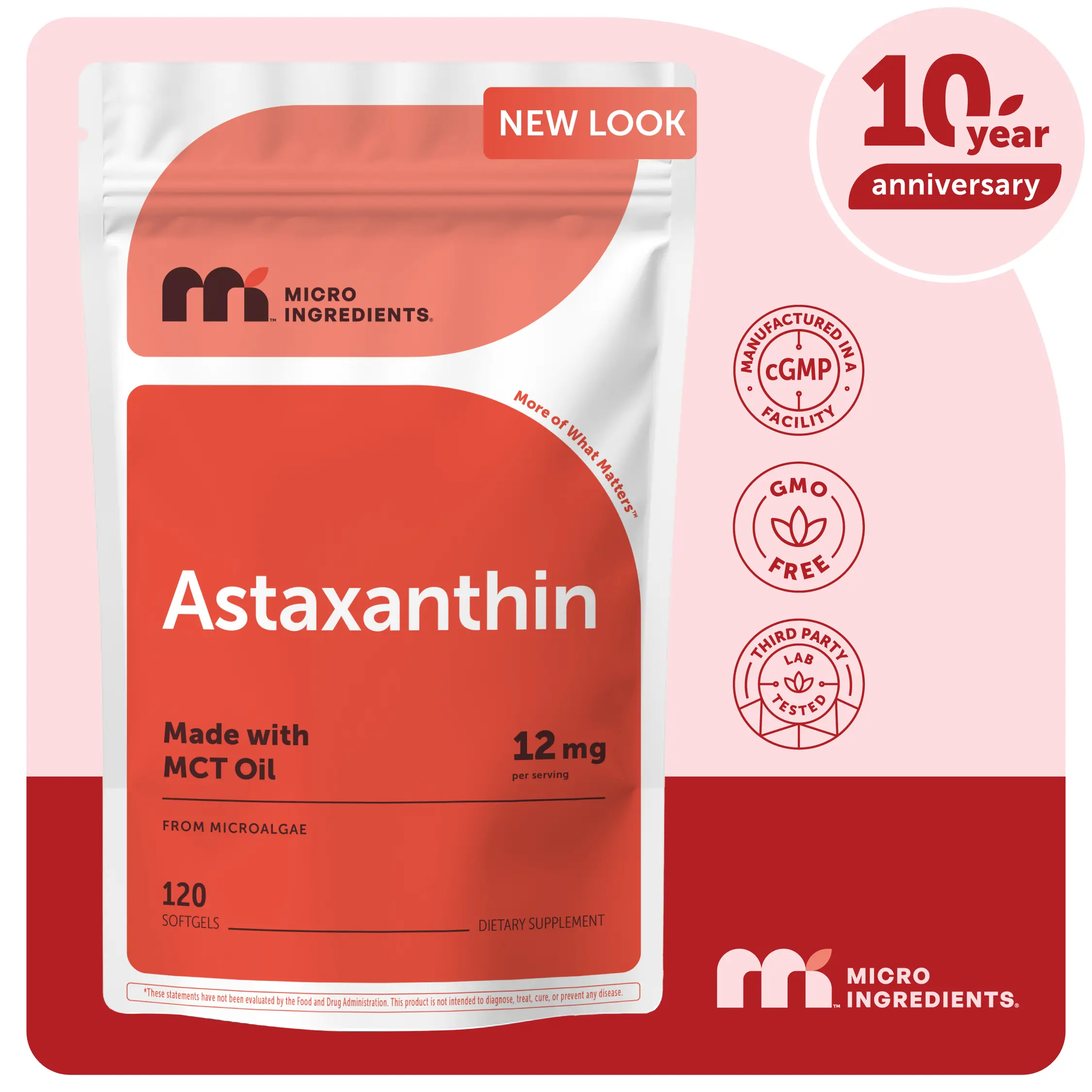 Micro Ingredients Astaxanthin 12mg | Natural Tanning, Fresh Microalgae Source, Easy to Swallow