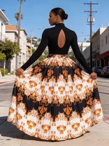 African Print Maxi Skirt for Women – Elegant Ankara High Waist Skirt with Belt, Statement African Fashion