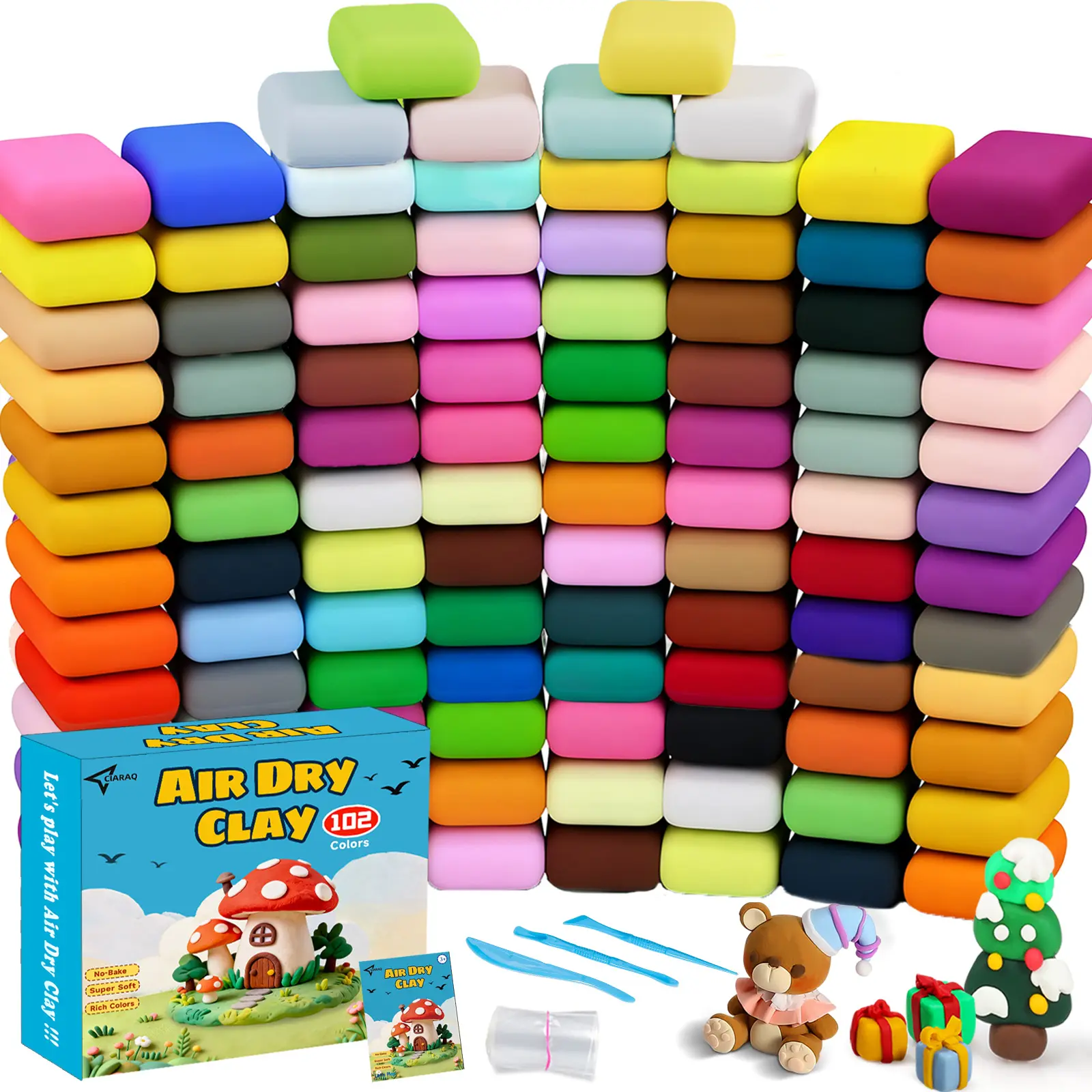 CIARAQ Air Dry Clay for Kids - 102 Colors Modeling  Magic Foam Clay Set | Lightweight Safe & Non-Toxic, Kids DIY Model Art & Crafts Toys with Sculpting Tools, Birthday Gifts for Boys & Girls 3-12 Years Old, Colored Clay Craft Set