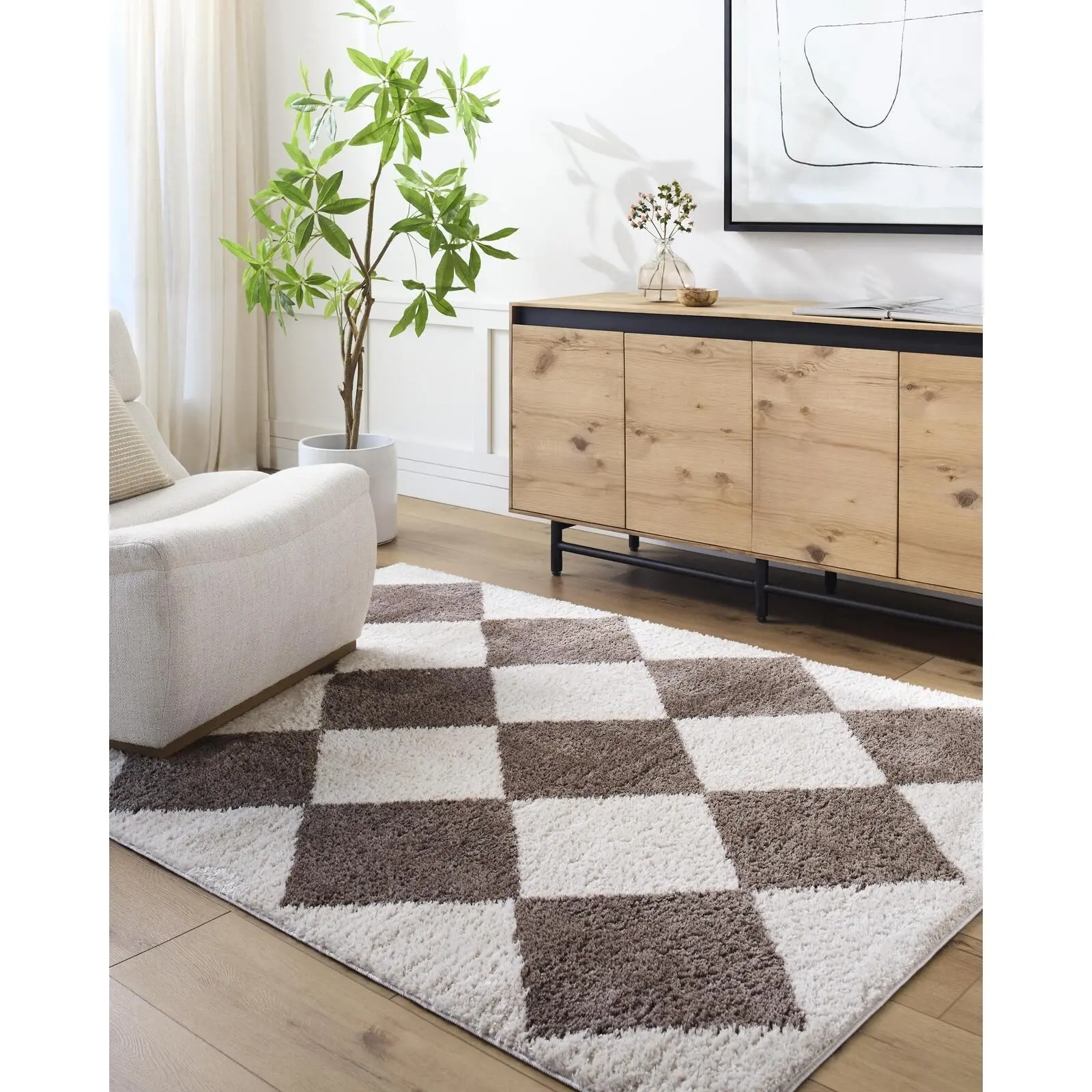 Livabliss Fossa Shag High Pile Contemporary Decorative Rug - Machine Washable Diamond Indoor Area Rug, Modern Shaggy Home Decor Piece for Living Room, Home Decor Rugs