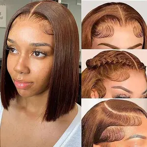 Chocolate Brown Bob Wig Human Hair 13X4 Hd Transparent #4 Brown Lace Front Wigs Human Hair Wear and Go Glueless Wig Pre Plucked with Baby Hair 12 Inch Short Bob Hd Lace Frontal Wigs For Black Women