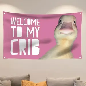 Tapestry Decor Welcome to My Crib Funny Pink Flag 3X5 Ft for Bedrooms Living Rooms Bars College Dorms Decor,with 4 Brass Grommets