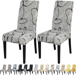 Pattern Chair Covers for Dining Room Set of 2, High Stretch Removable Washable Parsons Chair Slipcover for Home Party Hotel Wedding Ceremony (2PCS, Lotus Gray)