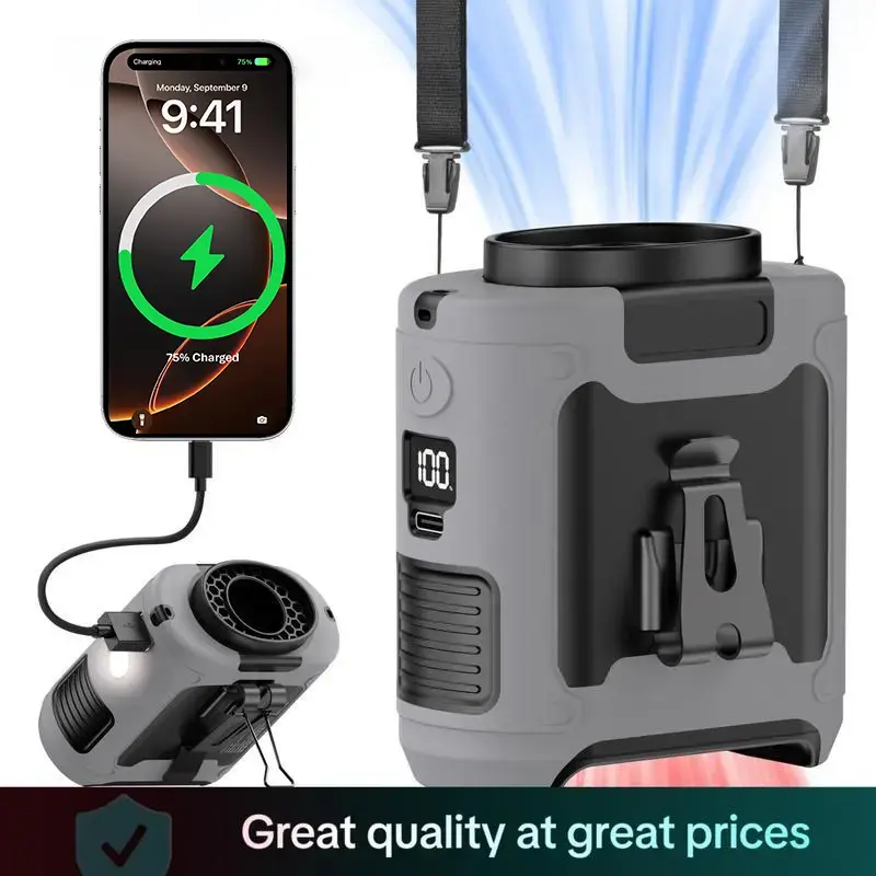 【DealsForYou】2026 Upgraded 10000mAh Cordless USB Rechargeable Camping Fan - Lightweight Portable Multifunctional Wearable Adjustable Waist Clip Fan, 5 Speeds, for Outdoor Activities, Outdoor Jobsite, Cordless Usb Fan, Portable Multifunctional Fan
