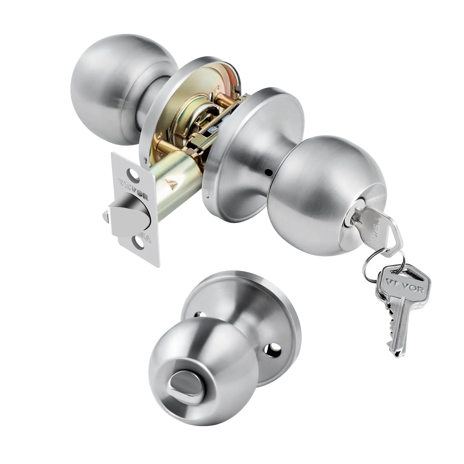 【summerfinds】VEVOR Keyed Entry Door Knob, Satin Nickel Door Knob with Round Ball, Keyed Exterior & Thumb Turn Lock Interior, All Metal Doorknobs Hardware with Lock and Keys, Modern Design for Bedroom & Bathroom