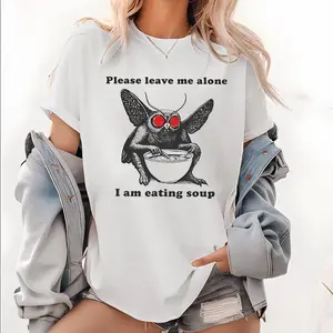 Mothman Eating Soup T-shirt: Funny Cryptid Tee Please Leave Me Alone I'm Eating Soup