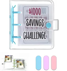 Summervibes 1000 Mini Money Saving Binder Money Saving Challenge Reusable Budget Book with Envelopes for Budgeting Cash Planner for Shared Goals & Future Plans, Romantic Valentine' sDay Gift, Save Money Together (Blue-Pink-Purple)