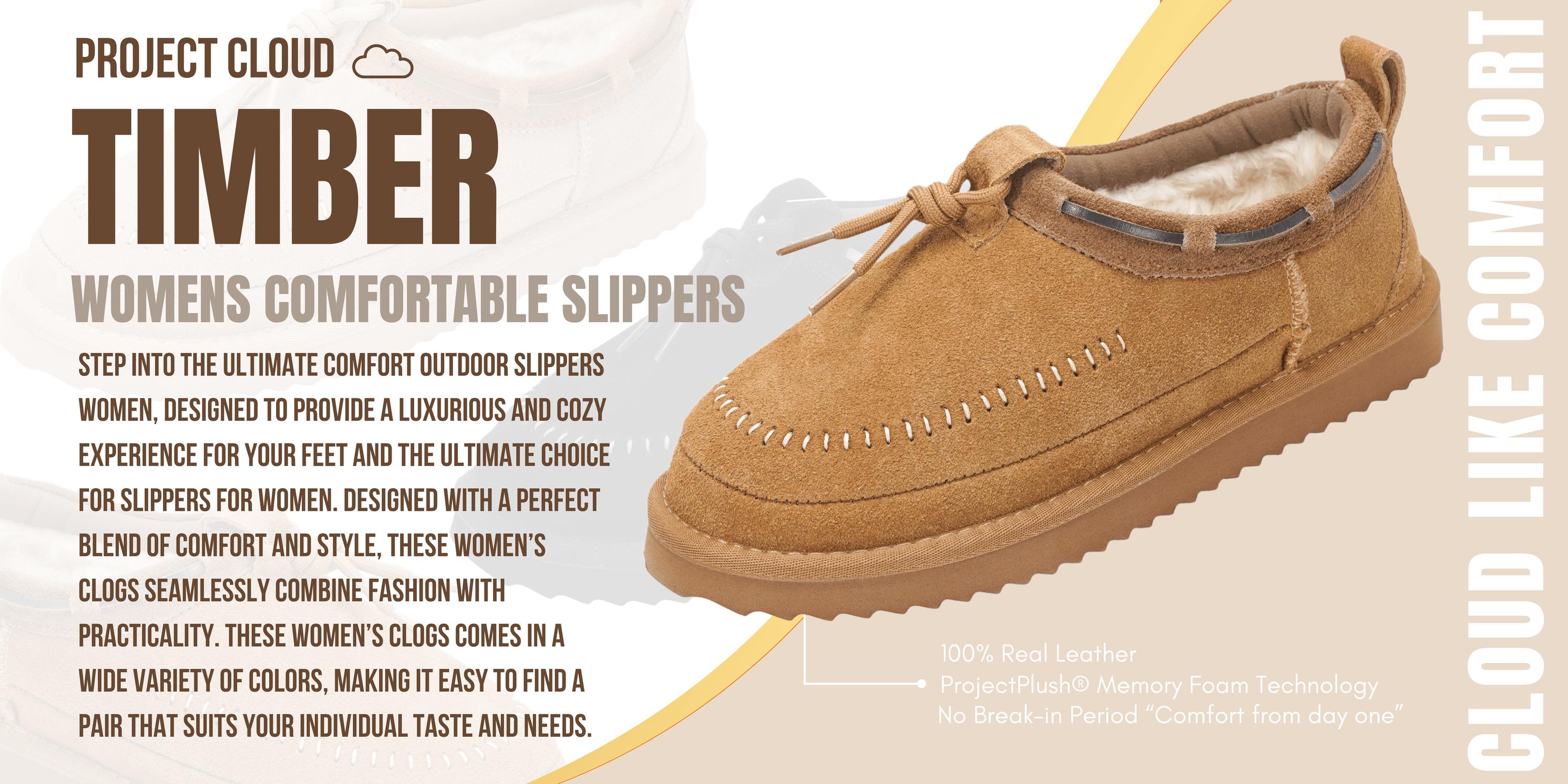 Project Cloud Women's | Genuine Leather Slippers for Women | Memory Foam | Lightweight | Non-Slip - Timber
