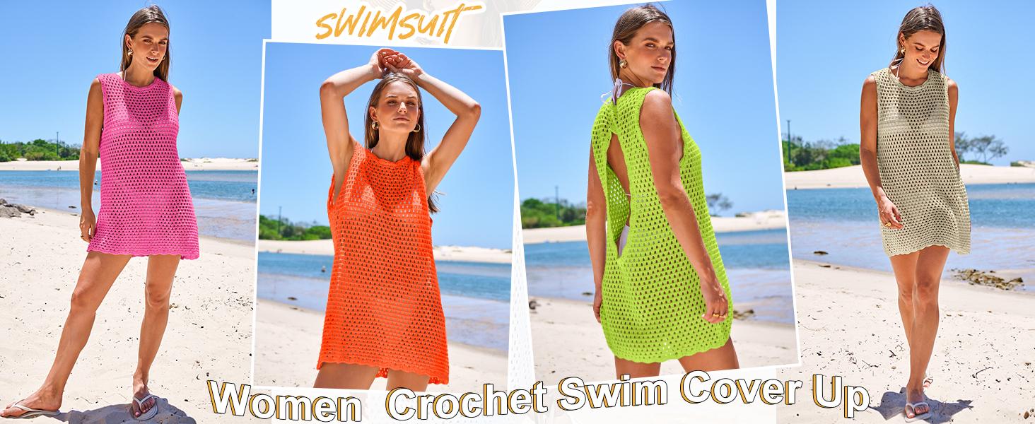 ANRABESS Womens Swimsuit Cover Up Sleeveless Knit 2026 Summer Outfits Swimwear Bathing Suit Coverup Crochet Swimming Beach Dress