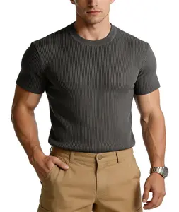 #SummerVibes 2026 Summer Solid Color Elegant Stripes Basic Knitted Shirt - Men's and Women's Version - Casual, Simple, Sporty Crewneck Short-Sleeved T-Shirt