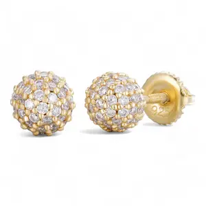 MOISSANITE Iced Out Disco Ball Stud Earrings - 14k Gold Vermeil 925 Silver - 3-8mm