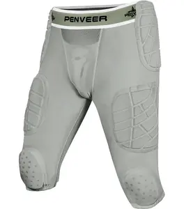 Penveer 7.0 Adult Football Girdle for Men with Cup Pocket - Padded Compression Shorts with Integrated Hip, Thigh, Knee & Tailbone Pads for Maximum Protection (Grey)