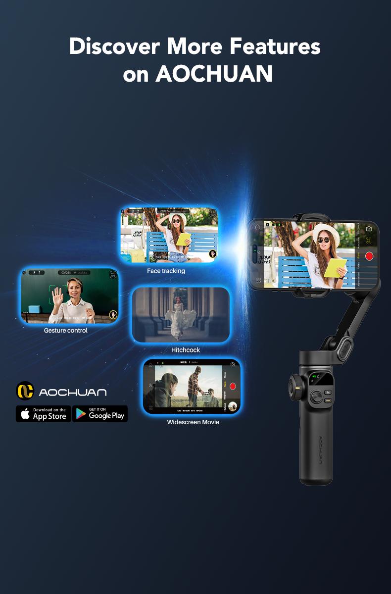 AOCHUAN Gimbal Stabilizer for iPhone, 3-Axis Smartphone Gimbal Built in 7.8' Extension Rod, Portable Gimbal Stabilizer w/OLED Display for iPhone/Android, Perfect for TikTok YouTube Vlogging-Smart X2-2