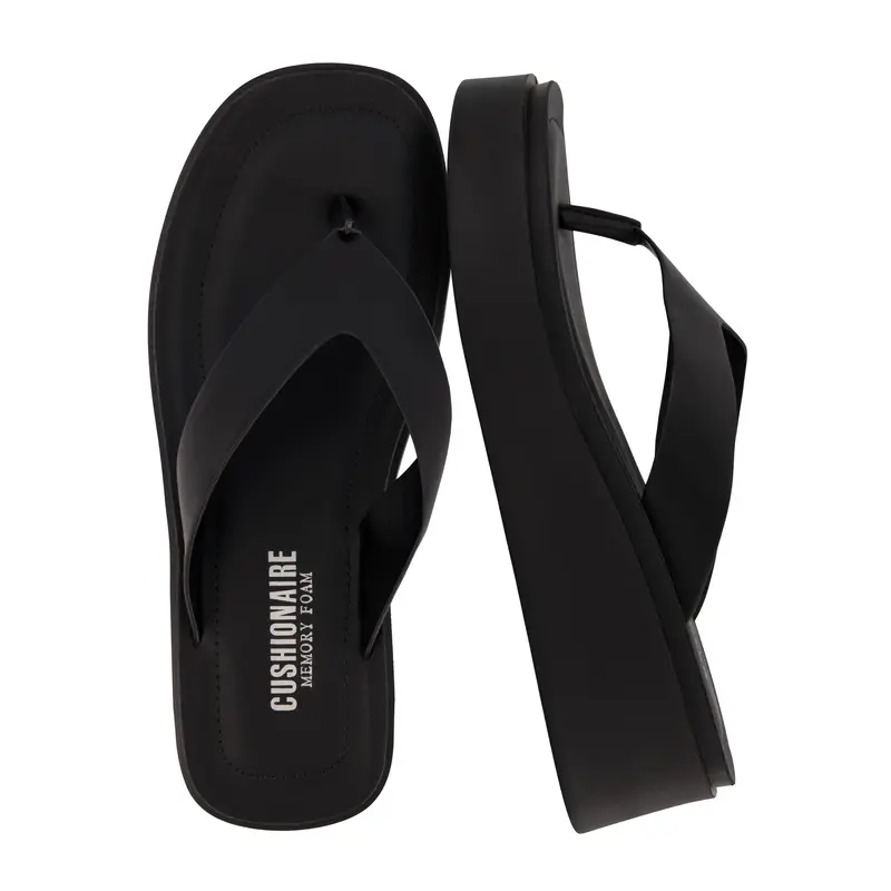 Cushionaire Pippin Chunky Platform Flip Flops - Stylish Wedge Thong Sandals for Women with Cushioned Footbed and Durable Flatform Sole