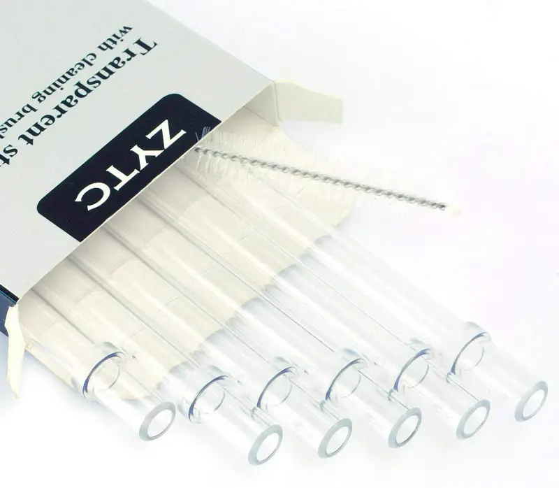 Plastic Straws for , Reusable Clear Transparent Straight Drinking Straws, Set of 6 with 2 Cleaning Brushes