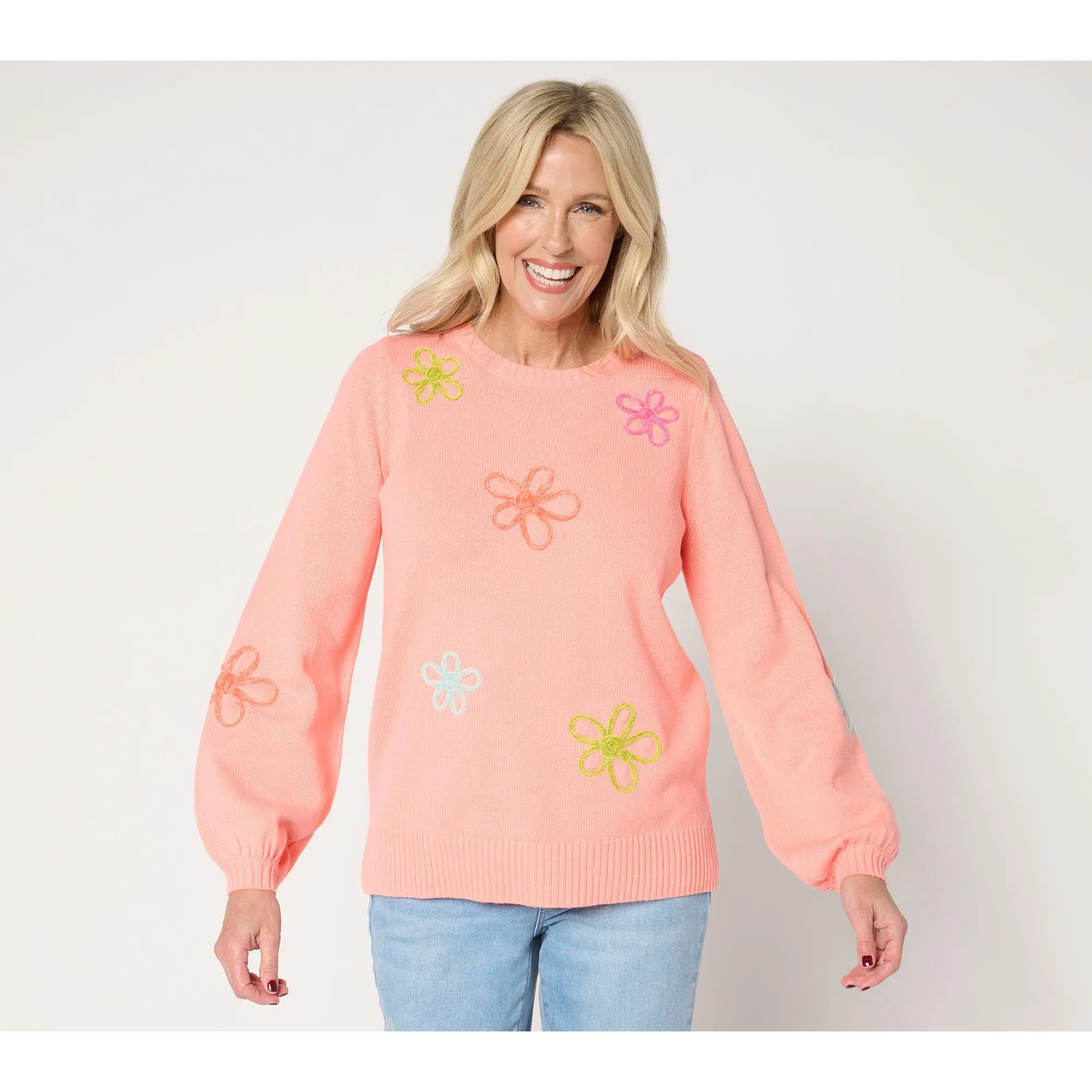 Belle by Kim Gravel Femme Flowers Chenille Daisy Sweater