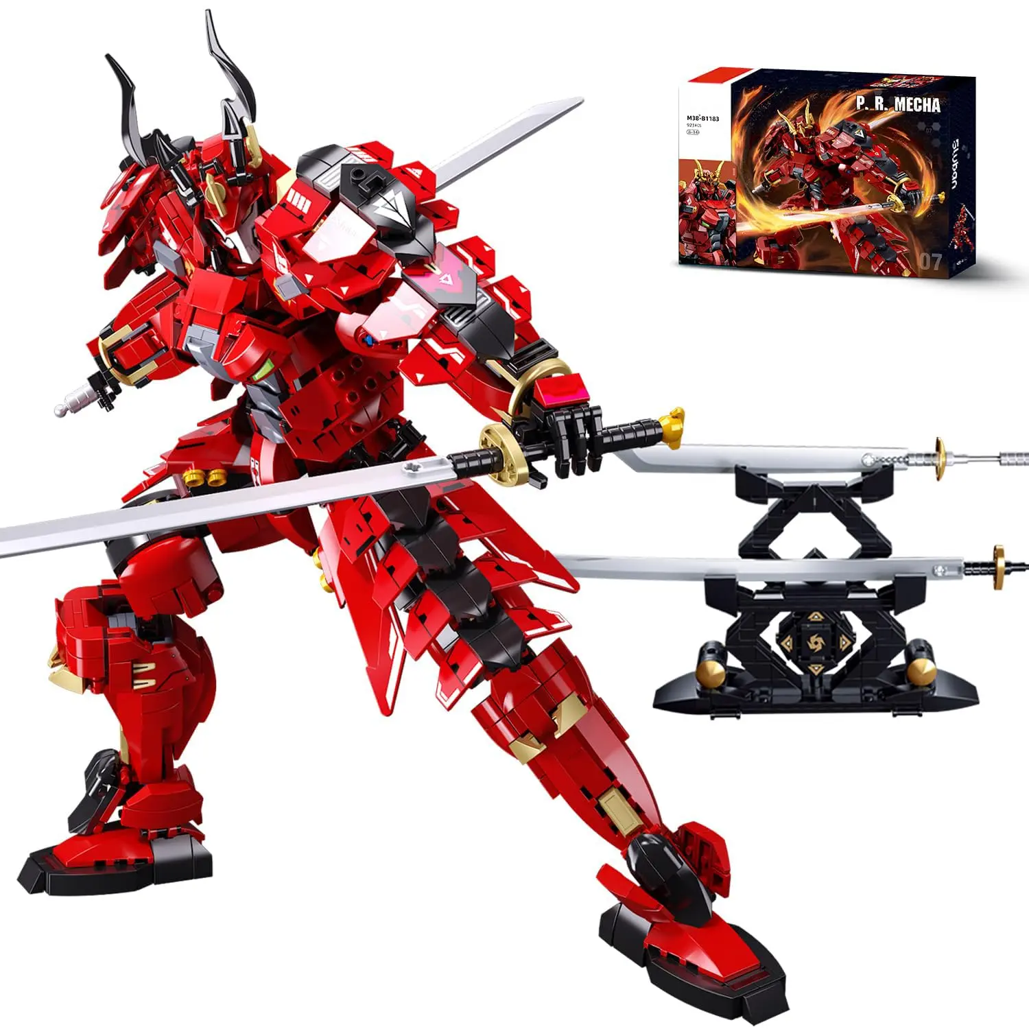 Mech Building Sets Collection - Black & Green Robot Mecha Bricks & Parts, 2-in-1 Samurai & Dragon Warriors Transforming Kits with Powerful Sword, Fully Articulated Joints Action Figures, High-Grade Collectible Toys for Teens & Mecha Fans (Birthday Gifts),