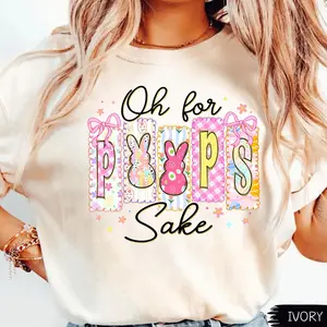 Comfort Colors Coquette Bow Bunny Oh Peeps Sake Cute Easter Day Shirt, Retro Preppy Spring Season Easter Peeps Bunny Girly Tee