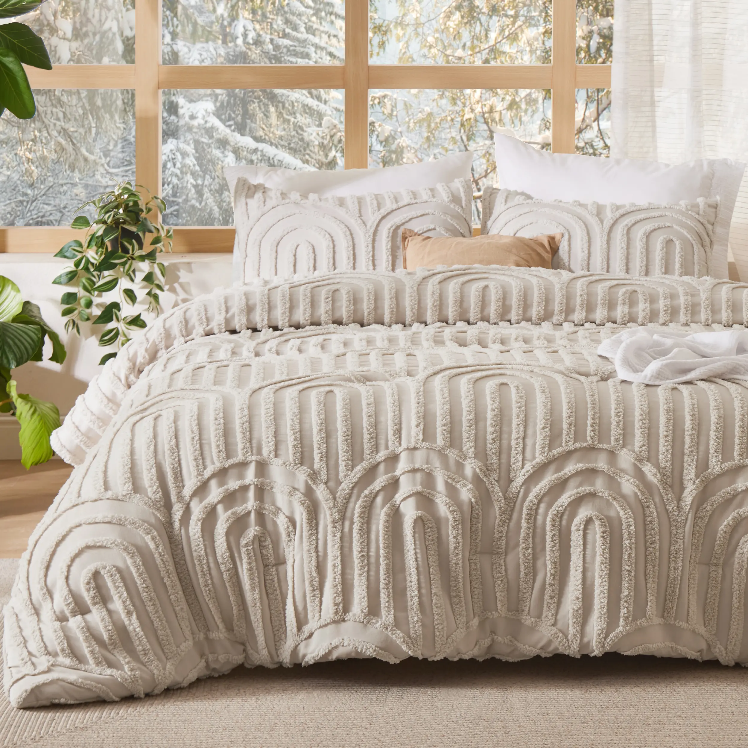 Bedsure Boho Arch Tufted Comforter Set - Beige Boho Bedding Comforter Sets, 3 Pieces Farmhouse Shabby Chic  Embroidery Bed Set, Soft Fluffy Cozy Arch Pattern Comforter for All Seasons
