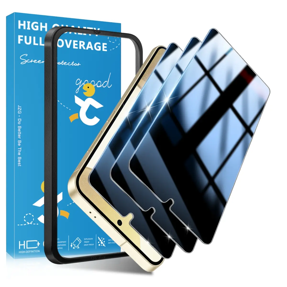 JavoYion 3-Pack for Samsung Galaxy S24 Plus Privacy Screen Protector with Alignment Installation Frame, Anti-Spy Tempered Glass , Support Fingerprint Unlock, HD Clear,