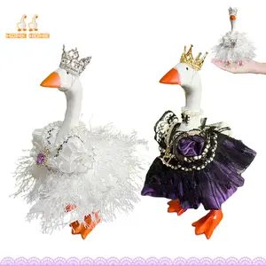 7 Pcs Elegant Royal Dress Outfit for 7 Inch Desk Goose, Princess Skirt Costume Set with Crown, Necklace & Choker Accessories, Magnetic Desk Goose Key Holder Decor, Easter & Birthday Gift