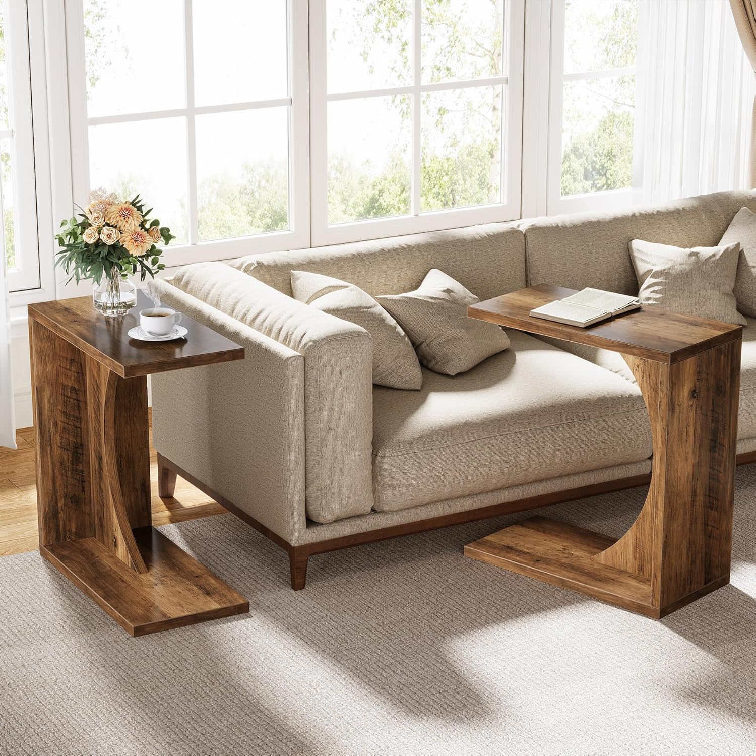 LITTLE TREE C-Shaped End Table, C Table for Sofa, Small Over Couch Tray, Side Table for Living Room, Bedroom, Rustic Brown (Only 1 PC) LITTLE TREE C-Shaped End Table, C Table for Sofa, Small Over Couch Tray, Side Table for Living Room, Bedroom, Rustic Brown (Only 1 PC)