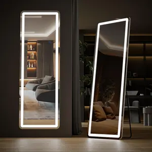 Floor Mirror Stand Mirror Full Length with LED Lights, Floor Mirror Dimming & 3 Color Lighting