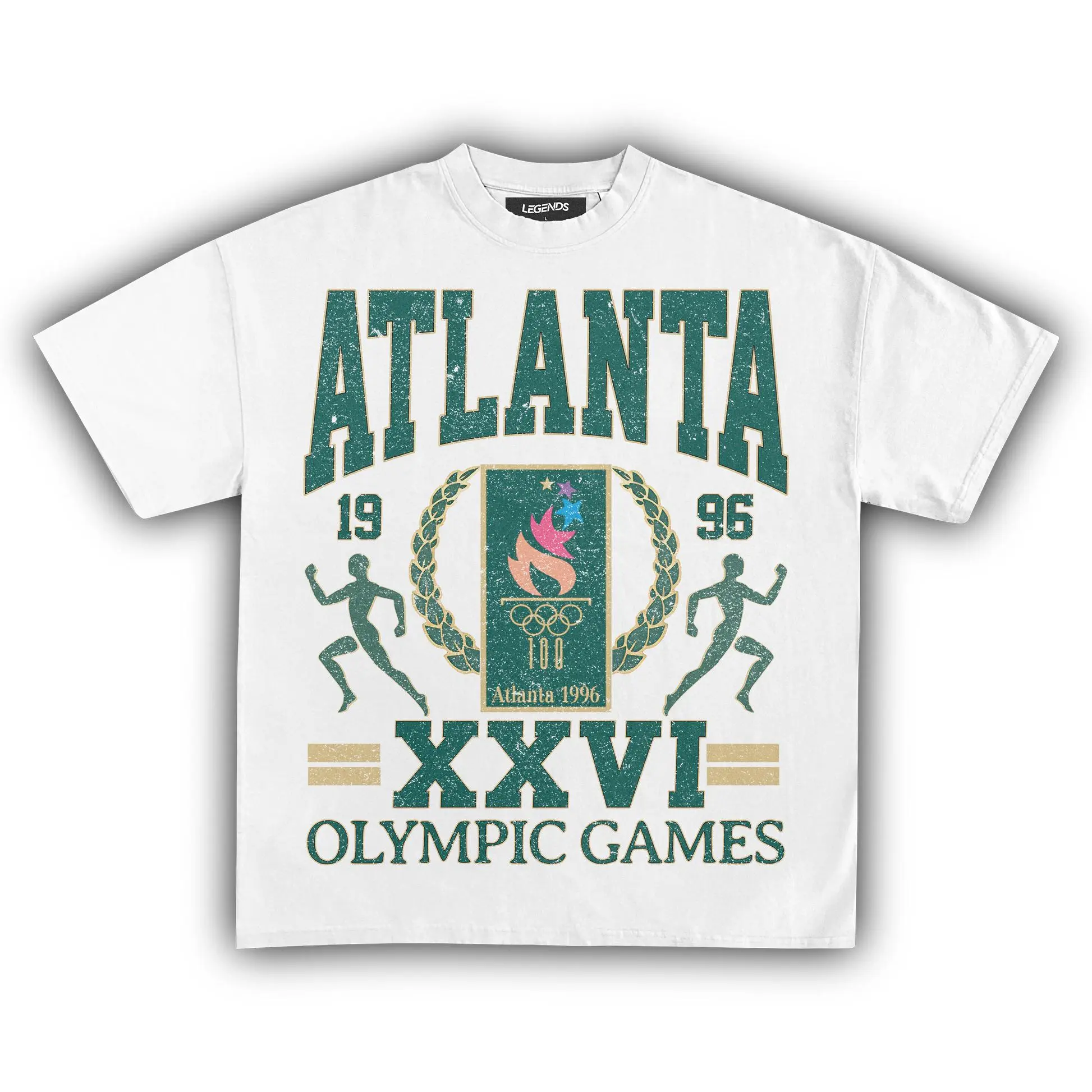 Men's Graphic T-Shirt, Vintage Atlanta 1996 Print, Loose-Fit Round Neck Short Sleeve Casual Streetwear