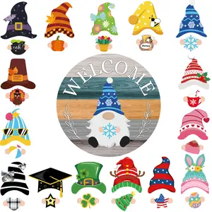 Valentine's Day Gifts for Mom, Aunt, and Sister Interchangeable Welcome Sign for Front Door, 31 Pcs Seasonal  Fall Gnome Wooden Welcome Home Sign with Magnet Pieces and Detachable Hats, DIY Hanging Front Door Decorations for Holiday Decor, 12 Inch
