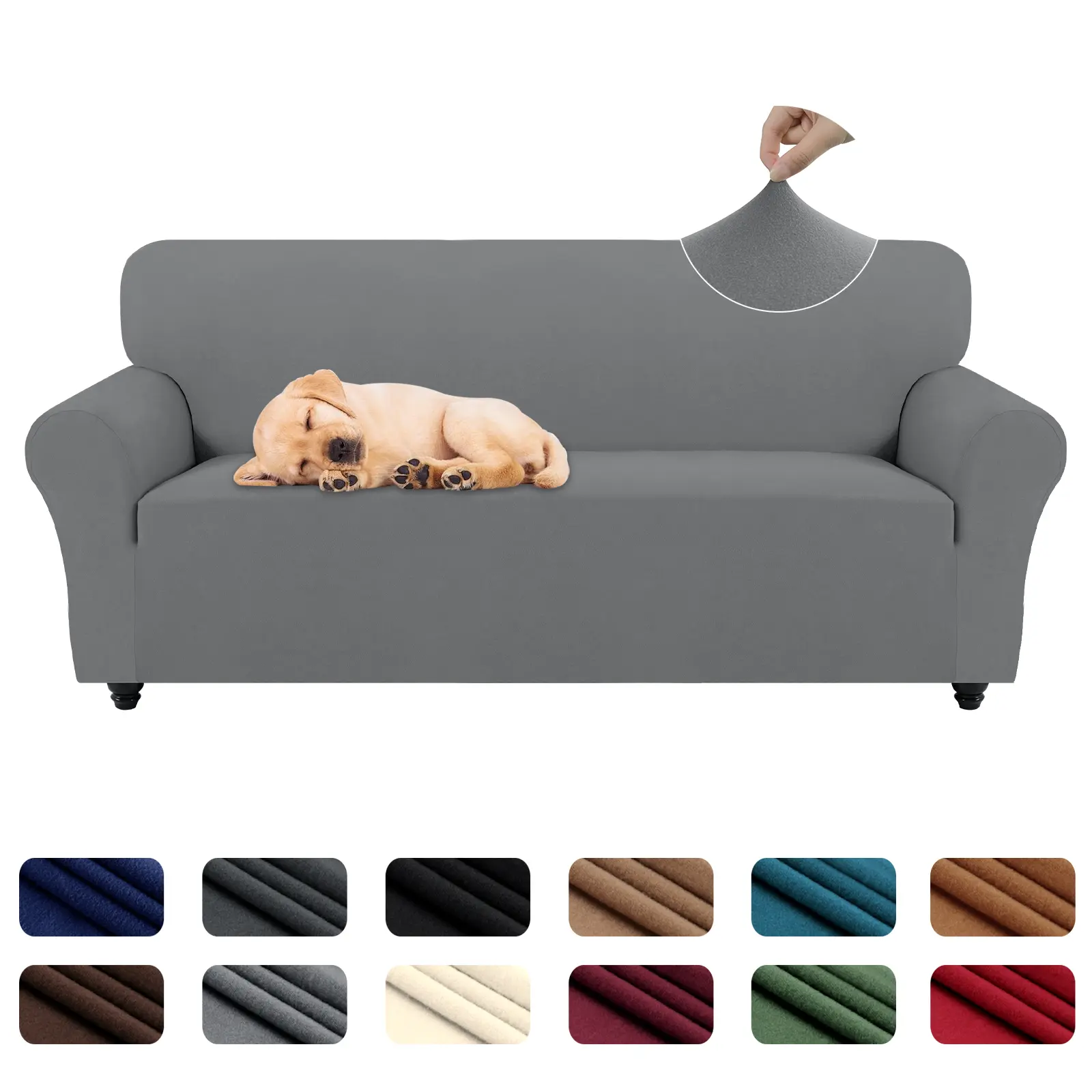 PureFit Super Stretch Couch Cover - 1/2/3 Seat Cushion Sofa, 1 Count Fleece Texture Non-Slip Reusable Couch Protector with Elastic Bottom, Washable, Indoor Use for Pets, Living Room Home Decor,back to school,dorm essentials,home essentials