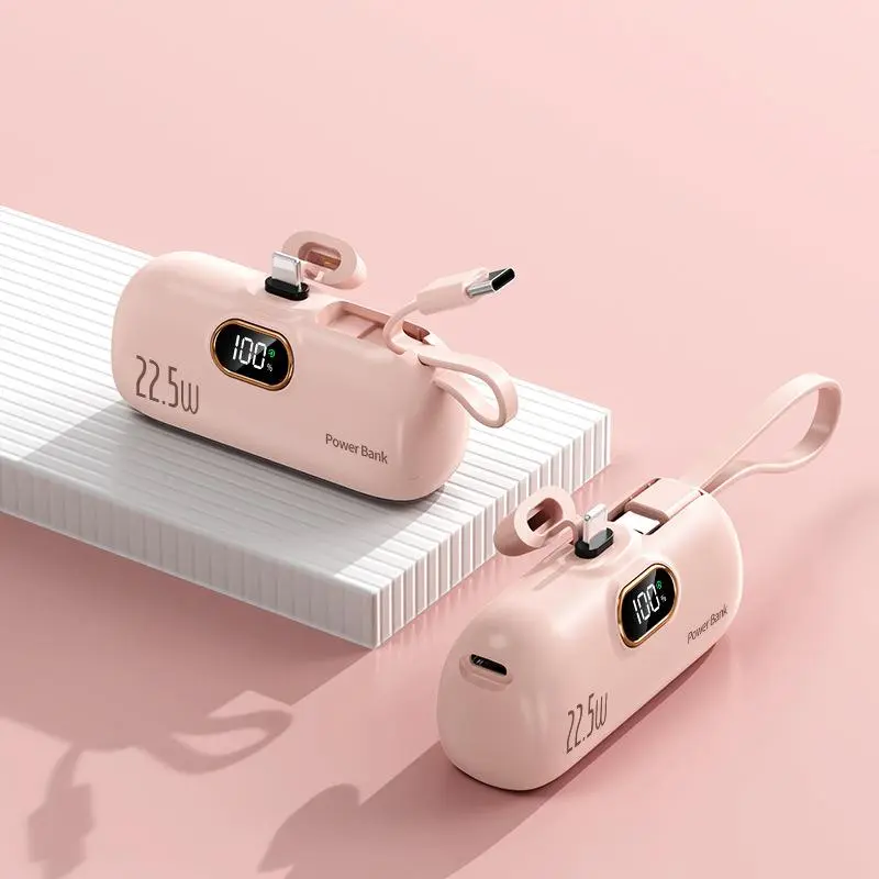 22.5W Mini Portable Charger Power Bank with 3 Output Ports, 5000mAh Fast Charging Battery Pack with LED Display-5000mAh Mini Portable Charger Power Bank for phone, 22.5W Fast Charger with 3-Output and Digital Display, Lightwight and Compact