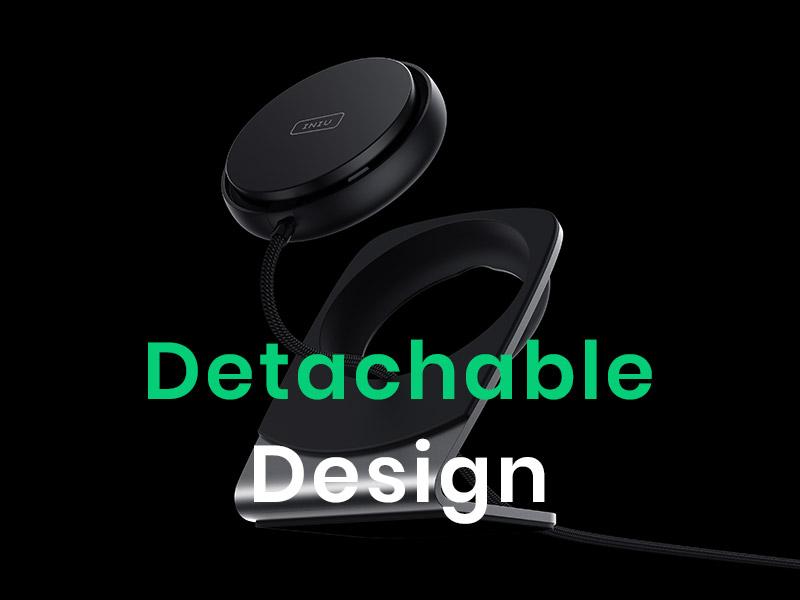 INIU Wireless Charger, 15W Fast Charging Magnetic Wireless Charger Stand Travel Essential Wireless Charging Station with Sleep-Friendly Adaptive Light, for iPhone 17/16/15/14/13/12 Series Airpods Multifunctional Portable Adapter Smartphone Multifunctional