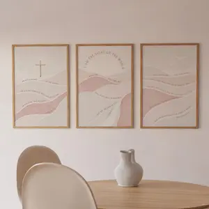 Christian Wall Art, Light Pink Bible Poster Unframed , Set of 3, Gospel Poster Unframed ,