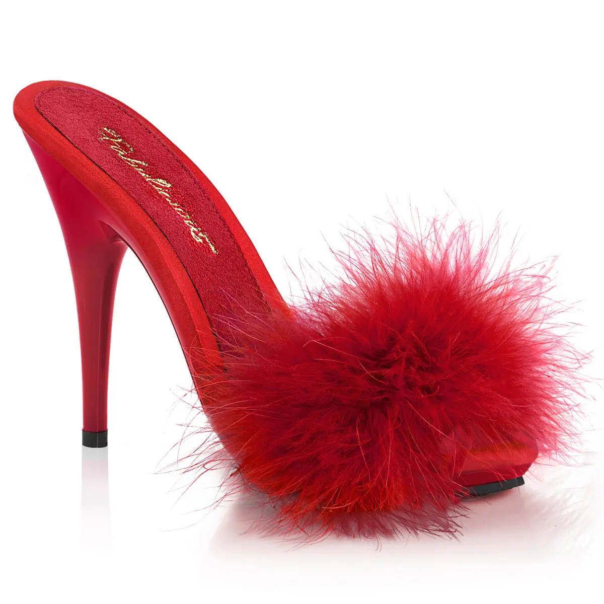 Women's 5-Inch Heel Red Fur High Heel Sandals, POISE-501F Style Footwear, Heels