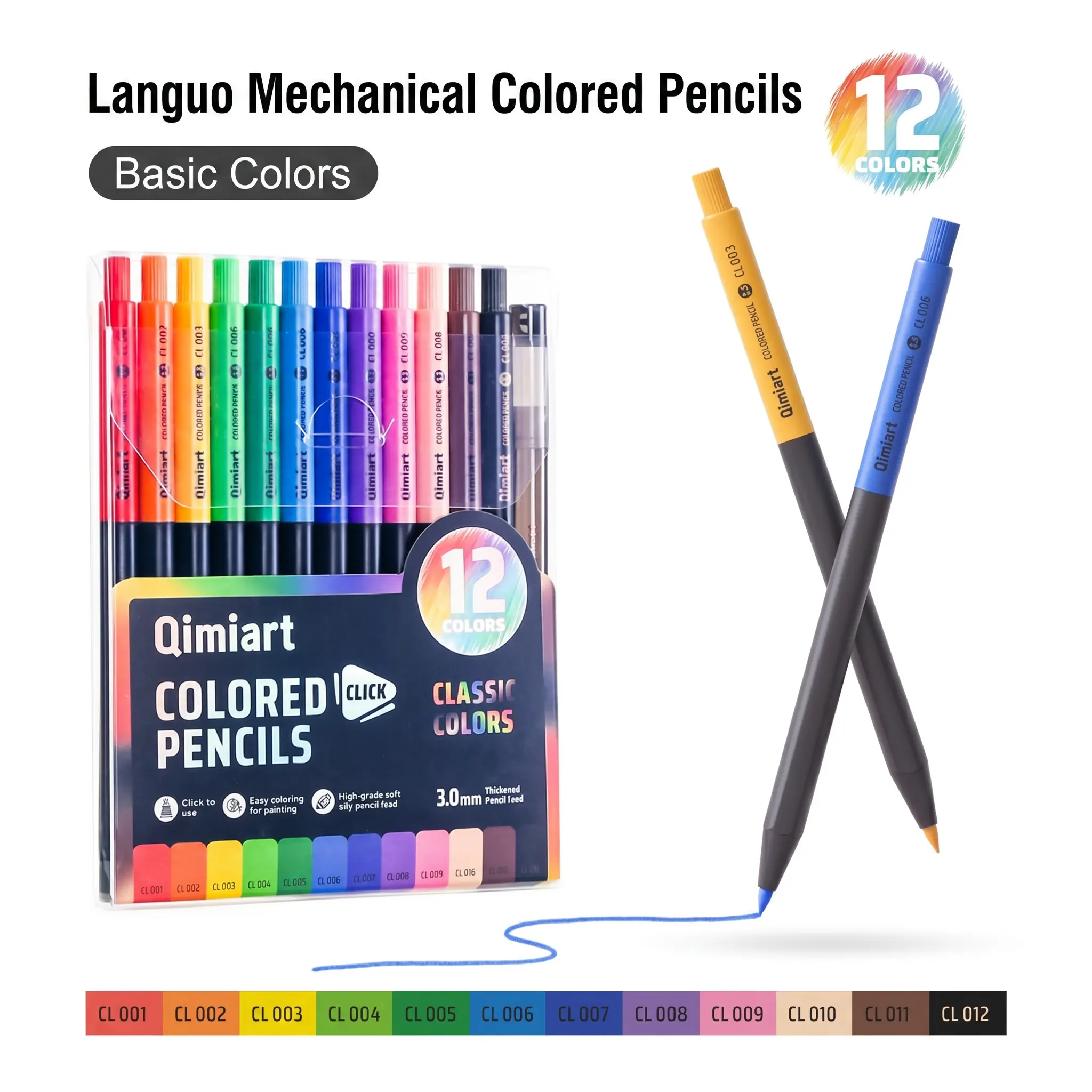 languo 12 Mechanical Colored Pencils for Adult Coloring Books, Candy/Vintage/Basic Colors, Soft Core Colored Pencils with Sharpener, Mechanical Pencils for Coloring, Drawing, Sketching & Painting