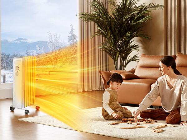 Electactic 1500W Oil Filled Heater, 7-Fin Portable Space Heater with Adjustable Thermostat, 3 Heat Settings, Tip-Over & Overheat Protection, Quiet Radiator for Bedroom, Office, Indoor Use