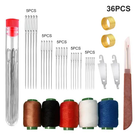 Big-Eye Ease Stainless Steel Needles Set, 36 Count (Pack of 1) 5-Size Sewing Kits with Storage Case, Beginner-Friendly for Clothing Crafts Projects