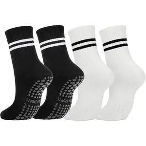 Pilates Socks with Grips for Women,Grippy Yoga Socks,Non Slip Ballet Barre Dance Gym Socks 4 Pairs
