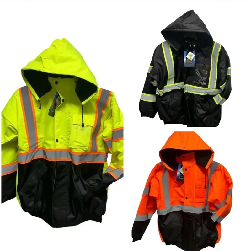 Men's High Visibility Safety Hoodie - Heavyweight Double Insulated Zip-Up Work Sweatshirt with Reflective Tape, Long Sleeve
