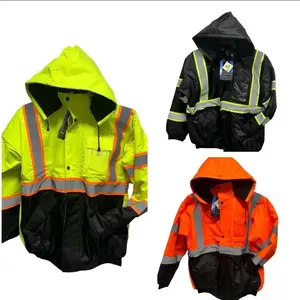 Winter Insulation Fur Lining Heavy Hoodie Reflective Safety Vest High Visibility Vest